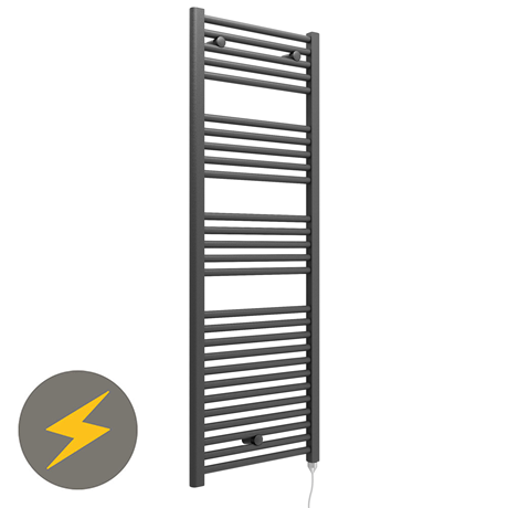 E-Diamond Electric Only Heated Towel Rail - W480mm x H1375mm - Anthracite - Straight