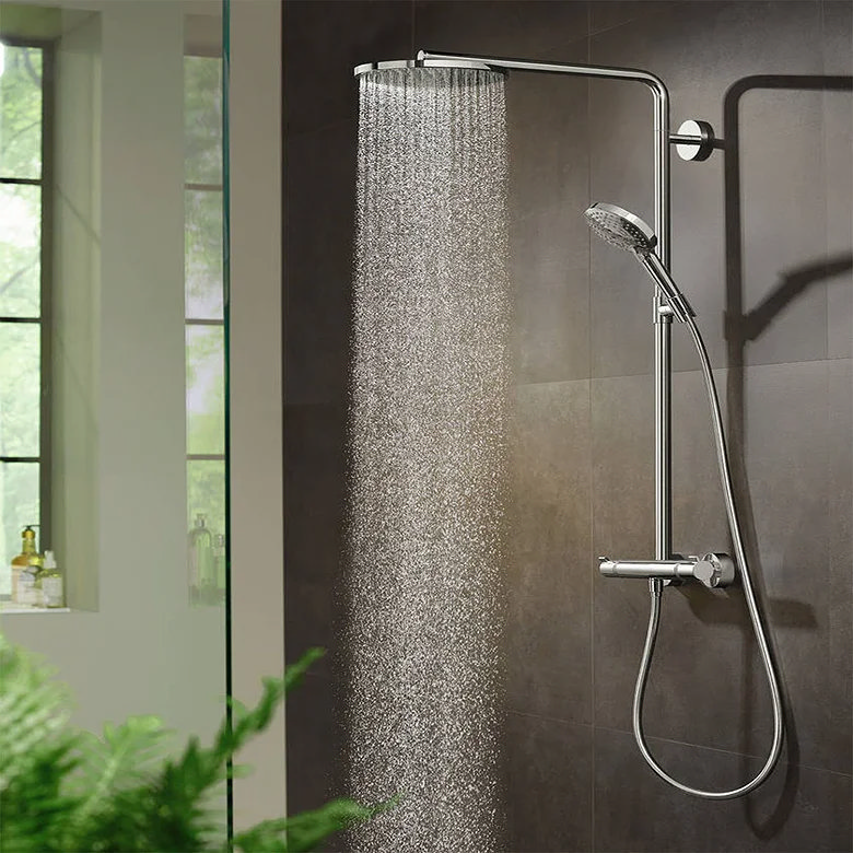 modern luxury chrome shower in bathroom