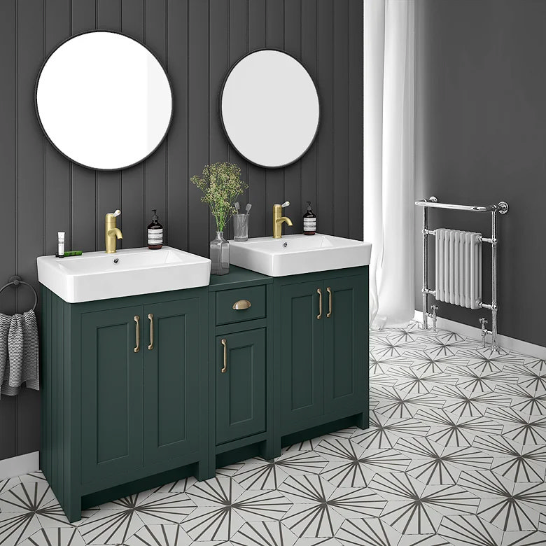dark green double floor-standing vanity unit