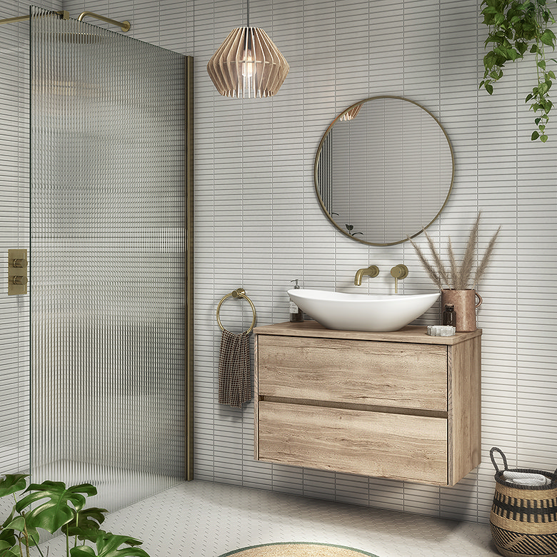 elegant wood effect wall hung vanity unit