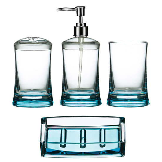 4 Piece Turquoise Clear Acrylic Bathroom Accessories Set