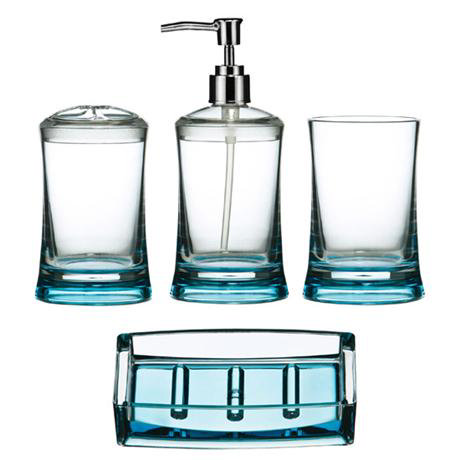 4 Piece Turquoise Clear Acrylic, Glass Bathroom Accessories Uk