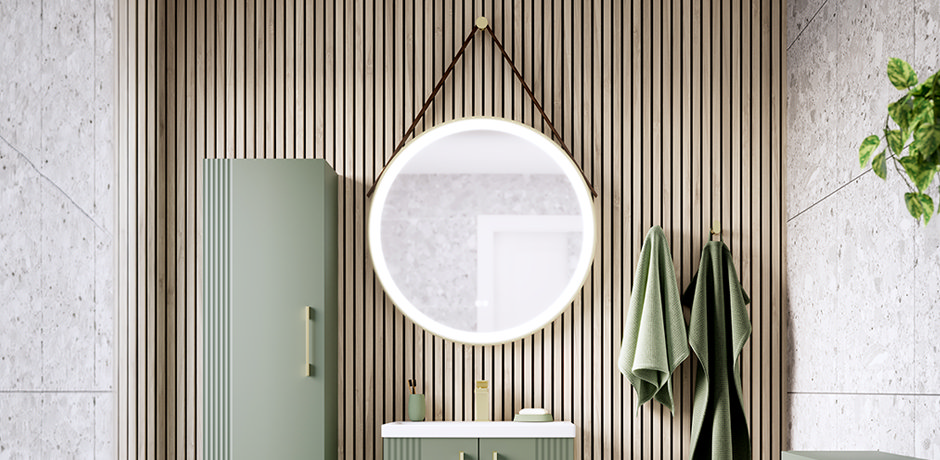 hanging bathroom mirror above sink basin