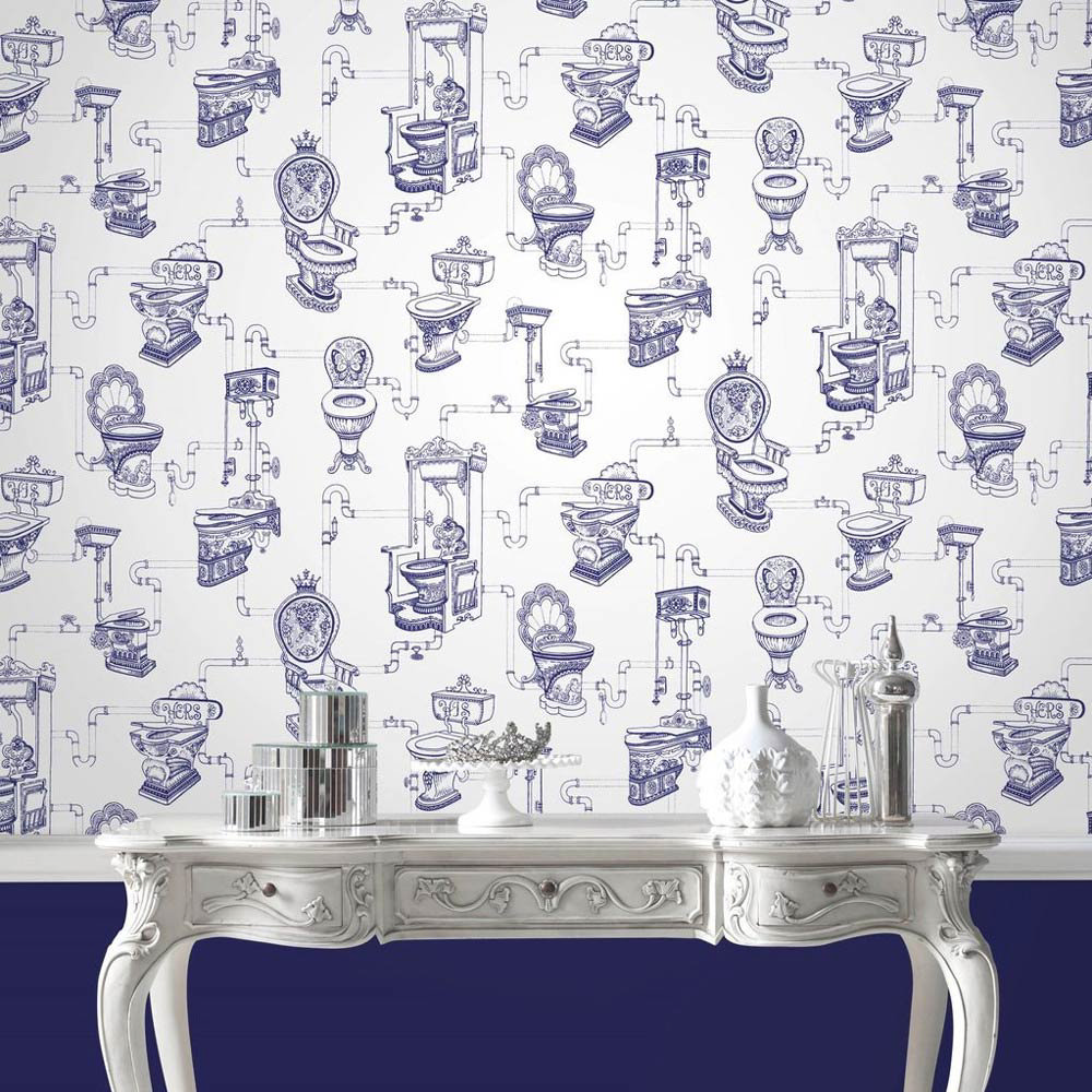 Graham & Brown - Loo Loo Blue Bathroom Wallpaper - 50-635 | 17 Stylish Bathroom Wallpaper Ideas