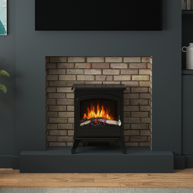 cosy stove in living room with fire