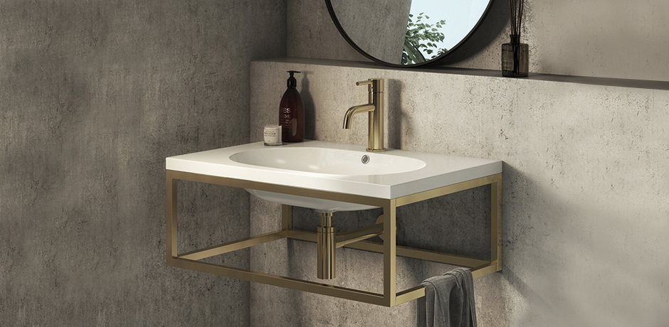 Arezzo Brushed Brass Bottle Trap and Wall Hung Basin