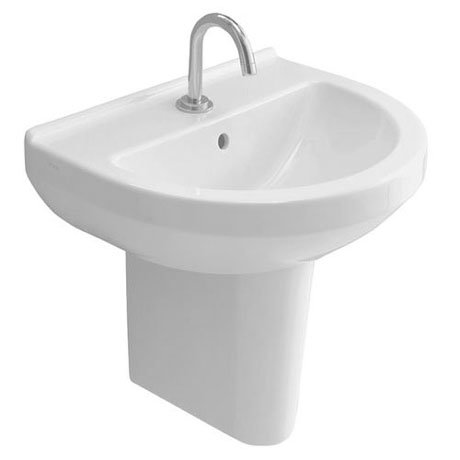 Vitra - S50 45cm Round Cloakroom Basin and Half Pedestal - 1 Tap Hole