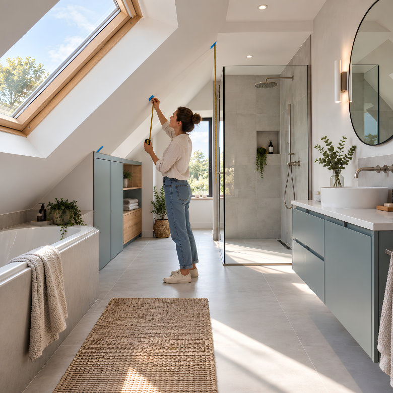 Measuring headroom beneath a sloping ceiling when planning the layout of a loft conversion bathroom