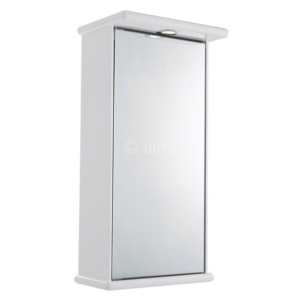 Ultra Niche Single Mirror Cabinet with Light, Shaving Socket and Digital Clock