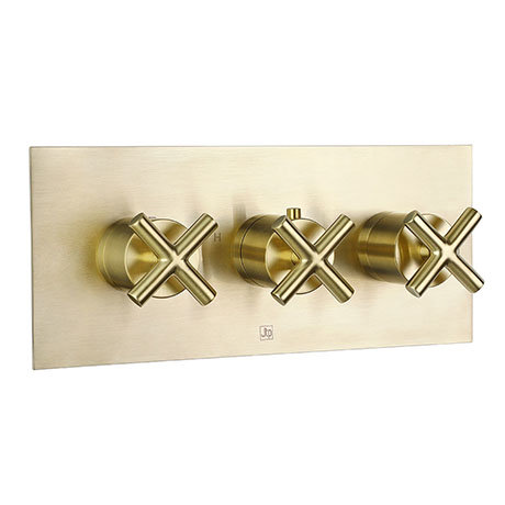 JTP Solex Brushed Brass Twin Outlet Thermostatic Concealed Shower Valve Horizontal