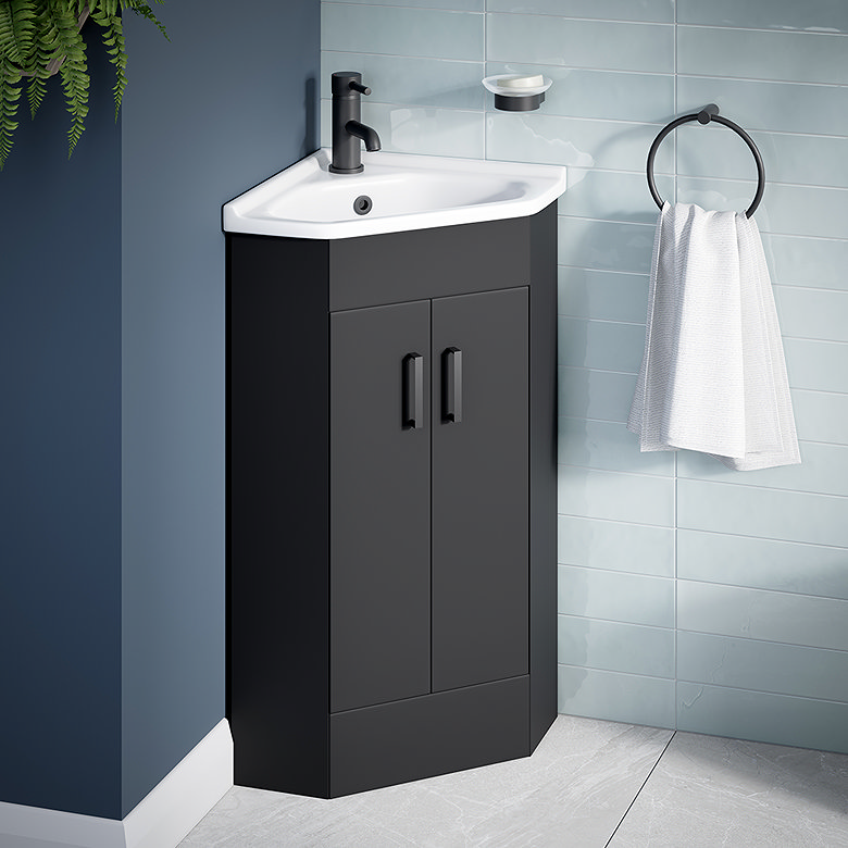 cove matt black space saving corner vanity unit