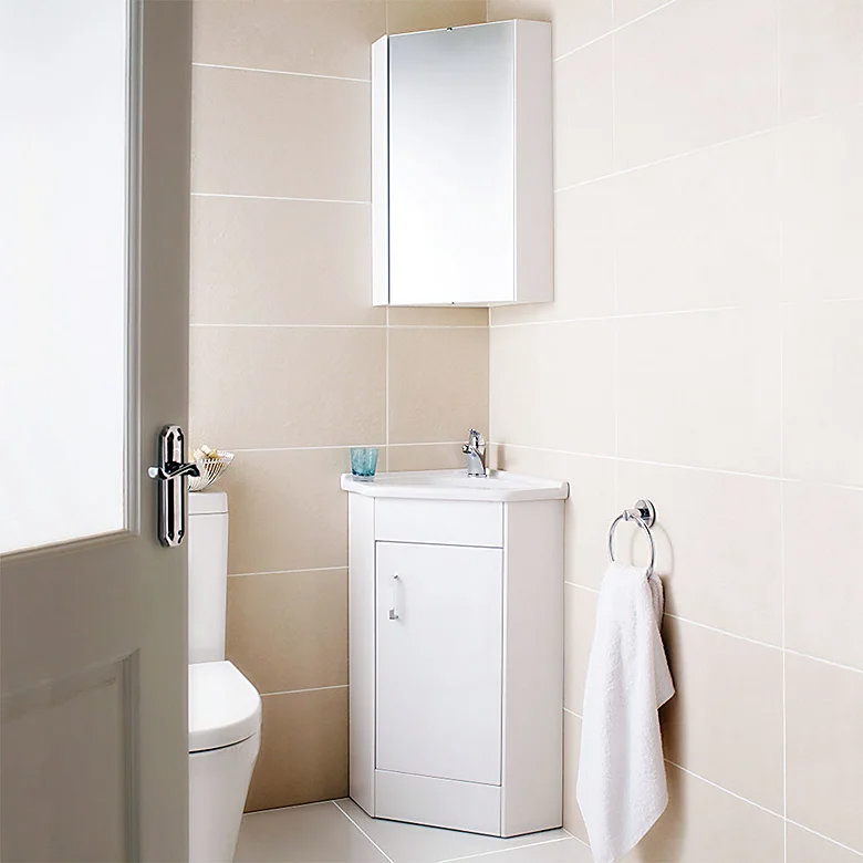 cove corner vanity unit and mirror cabinet