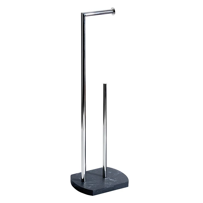 dual chrome toilet roll holder with dark grey marbled base
