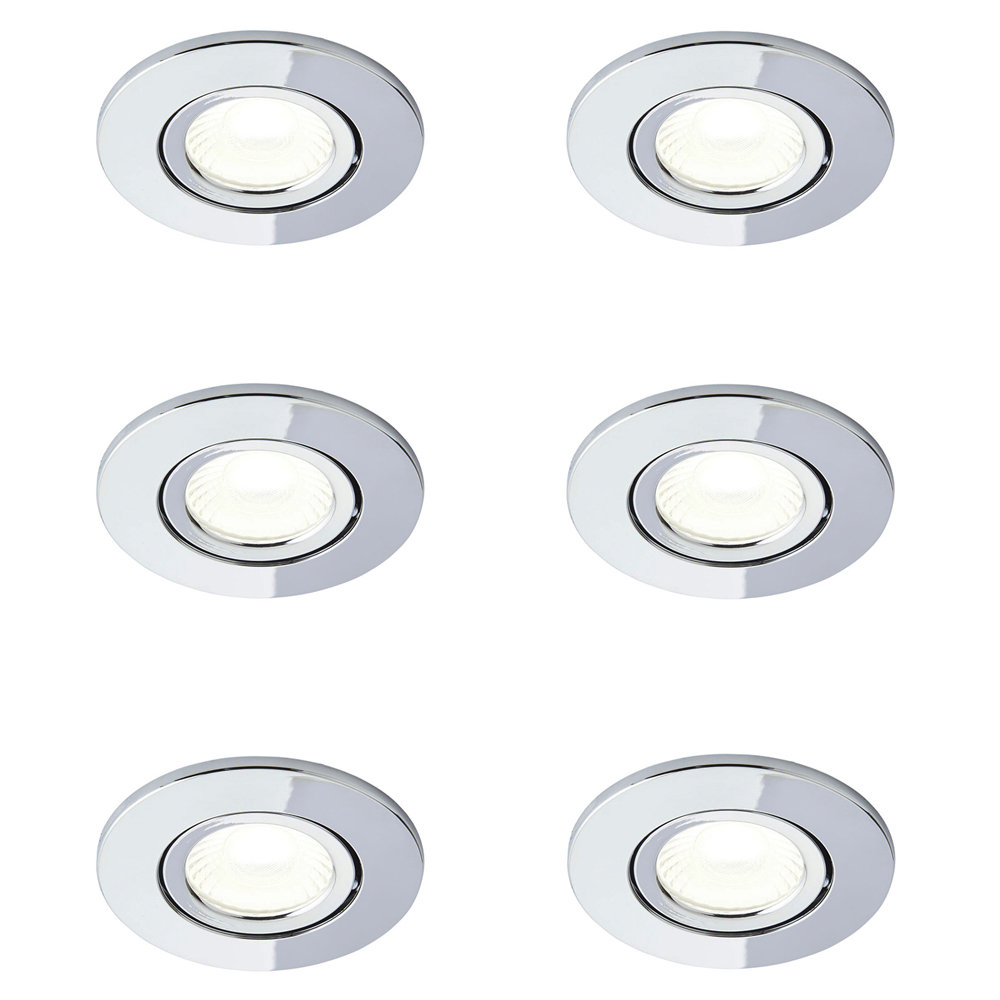 6 x Revive IP65 Chrome Round LED Fire-Rated Bathroom Downlights