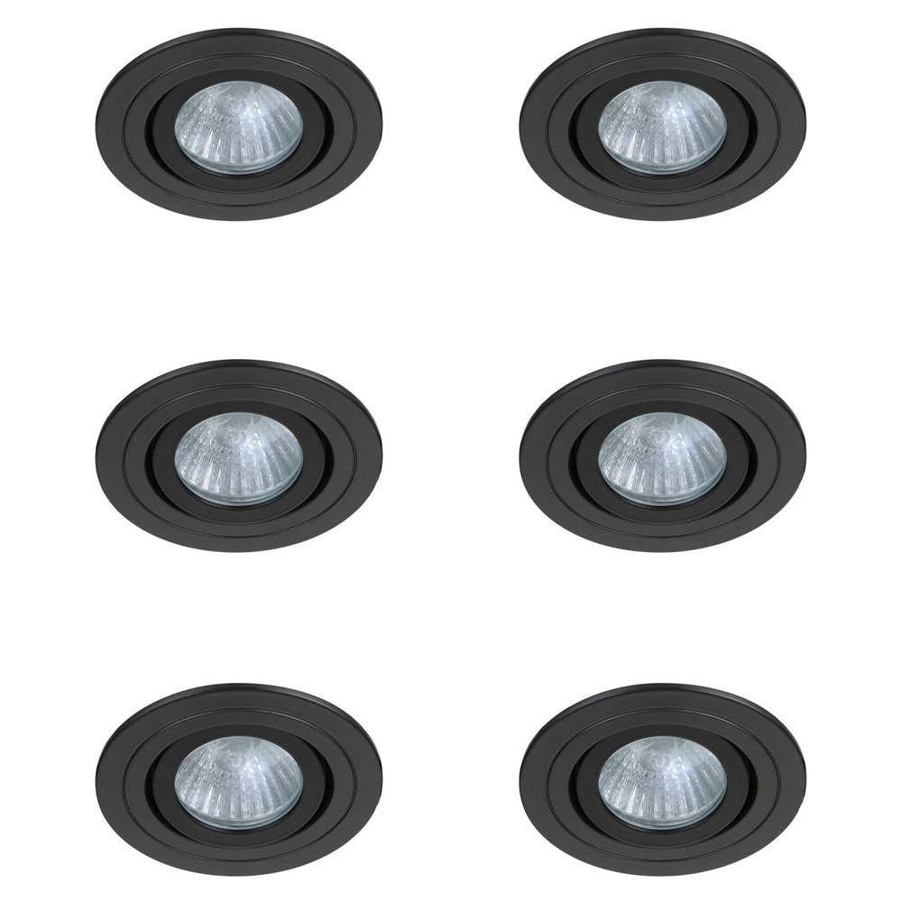 6 x Revive IP65 Matt Black Round Tiltable Bathroom Downlights
