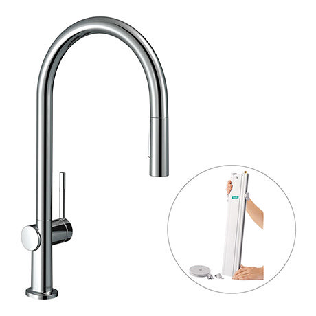 hansgrohe Talis M54 Single Lever Kitchen Mixer 210 with Pull Out Spray and sBox - Chrome - 72801000