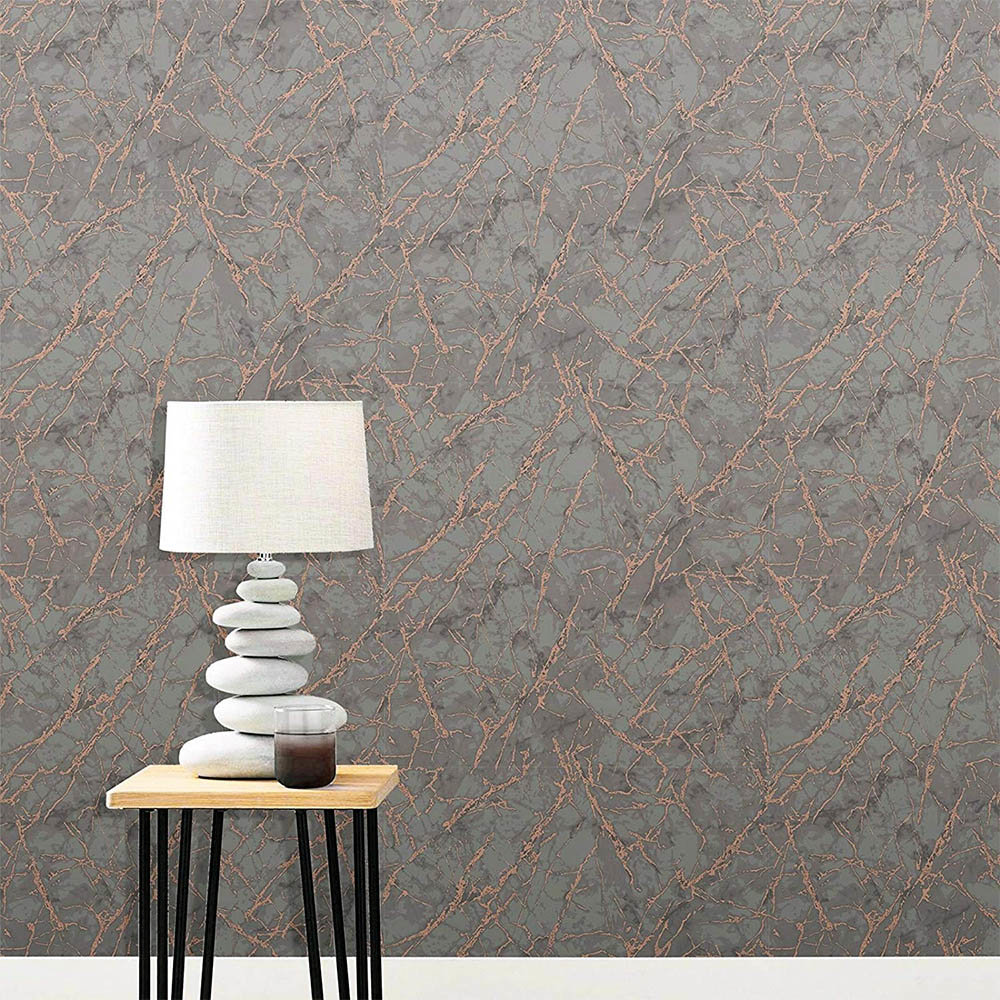 Fine Decor Charcoal & Bronze Metallic Wallpaper