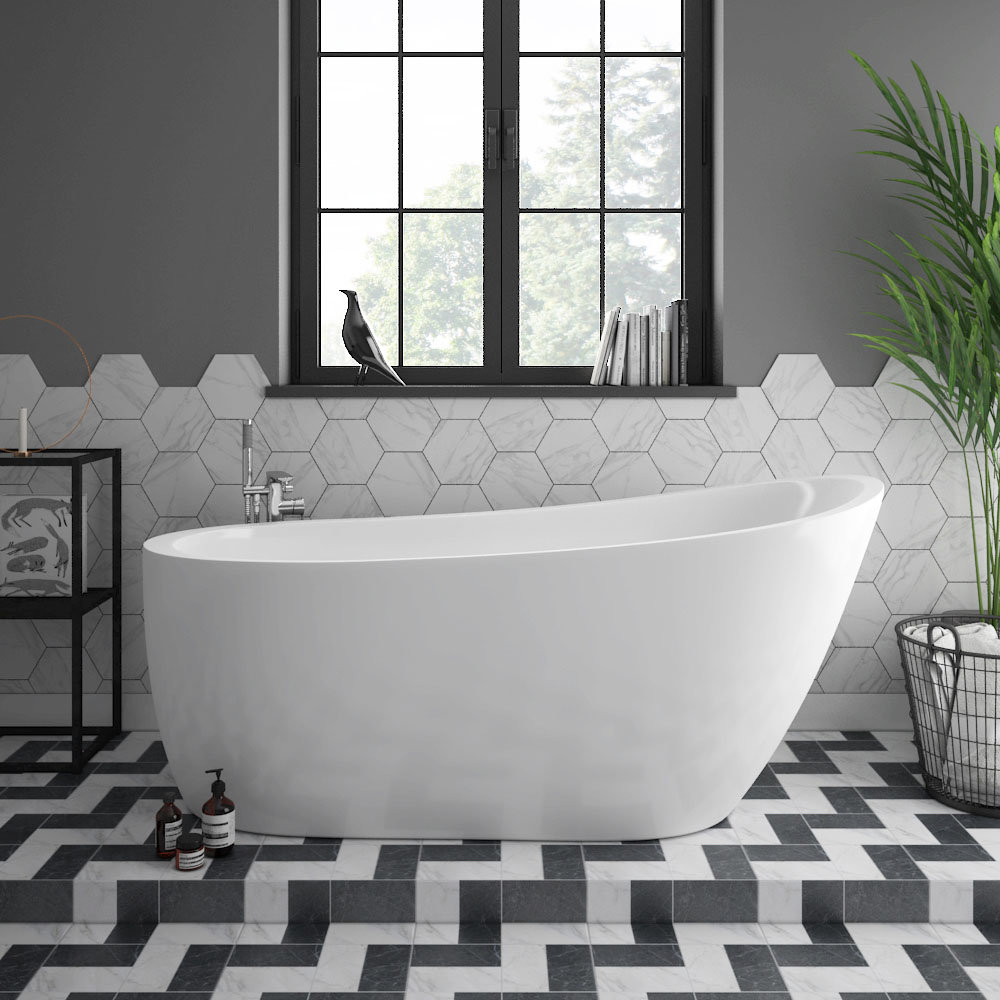 Bathroom Featuring Neutral Grey Wallpaper