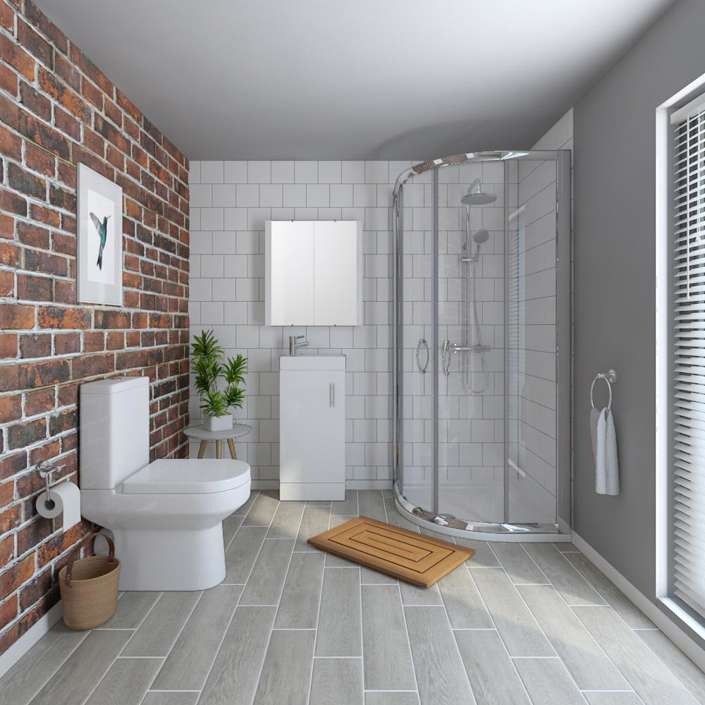 Bathroom Featuring Rustic Brick Wallpaper