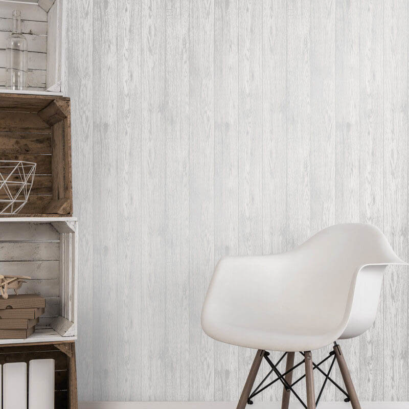 Fine Decor Loft Wood White Metallic Wallpaper