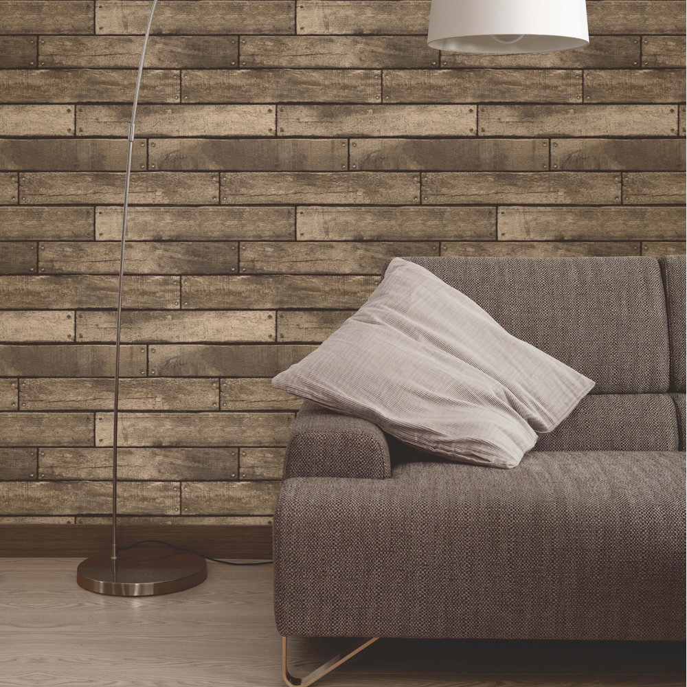 Fine Decor Brown Wooden Plank Wallpaper