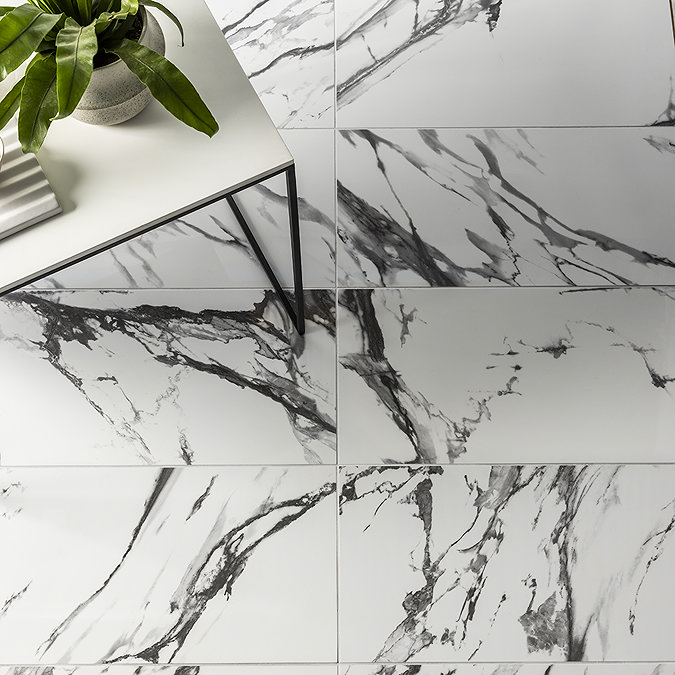 Black and white marble floor tiles