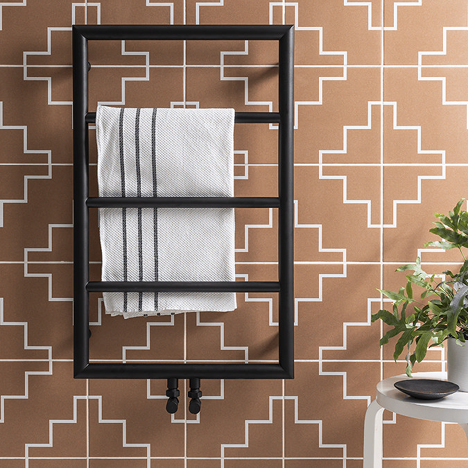 Orange and white geometric tiles
