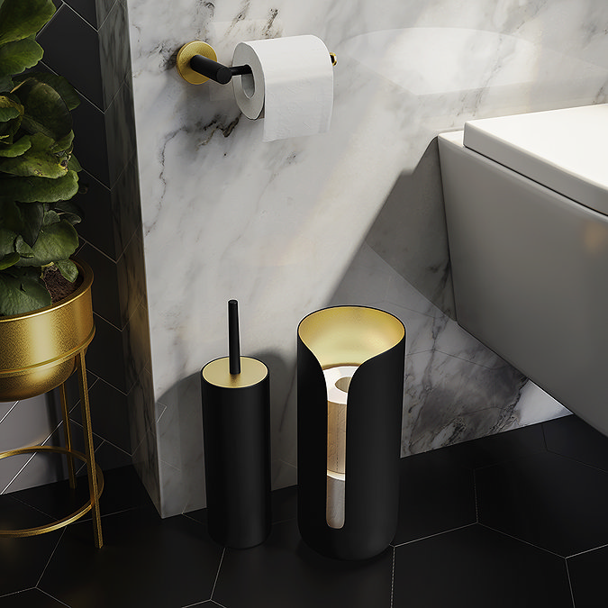 Black and brass bathroom accessories