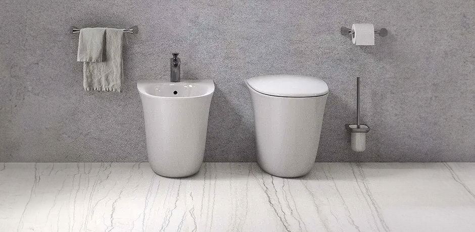 Modern and bidet and toilet in grey bathroom