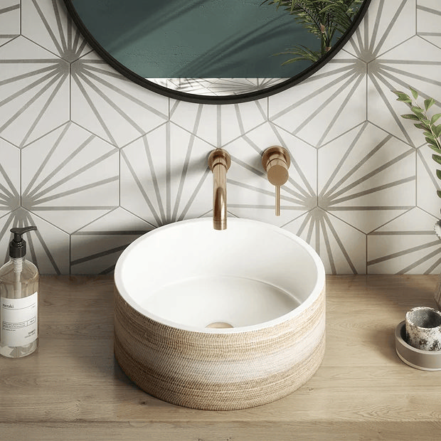 Brown Patterned Round Countertop Basin