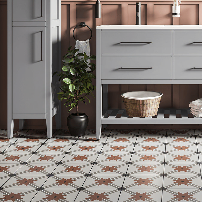 Orange encaustic floor tiles