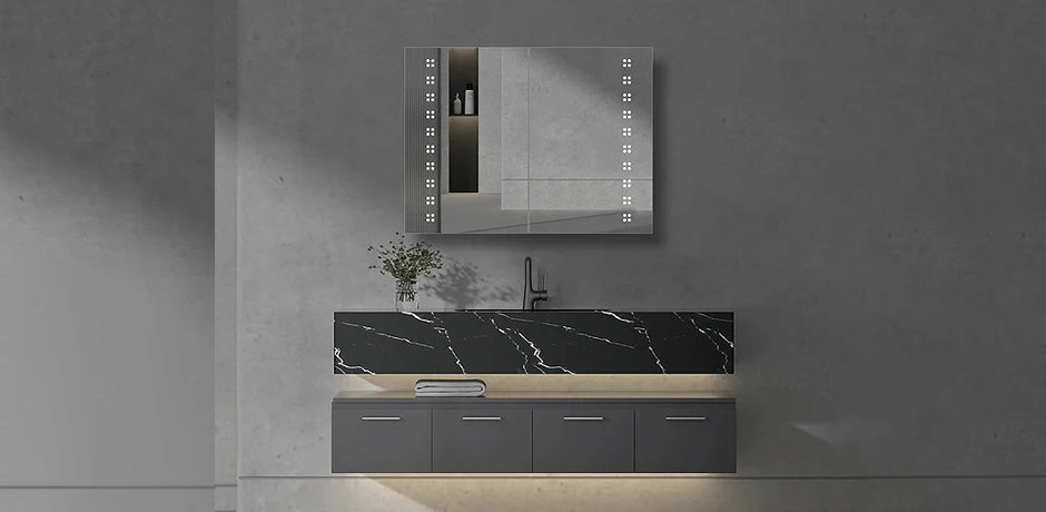Mirrored cabinet on grey wall