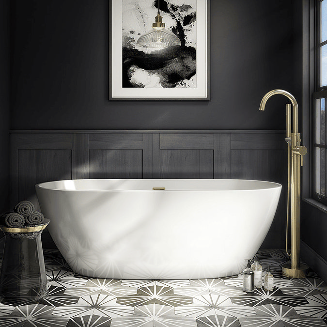 Modern freestanding bath with brass freestanding tap