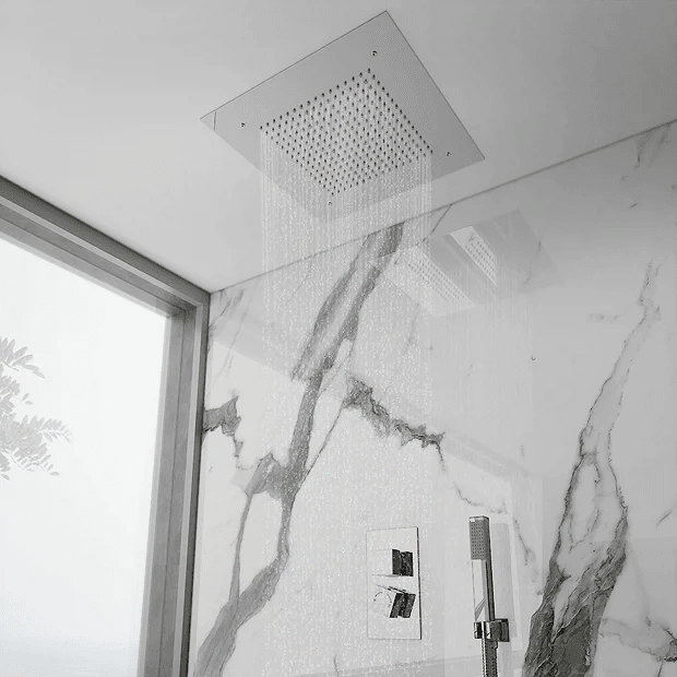 Ceiling shower in marble room