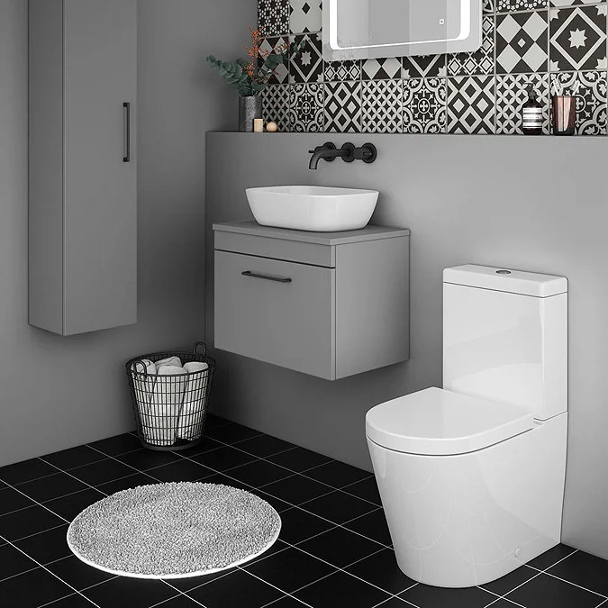 Grey Bathroom Furniture in black and white bathroom