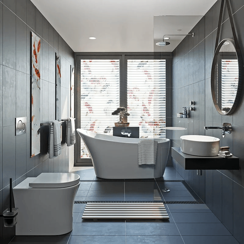 Wet room with freestanding bath