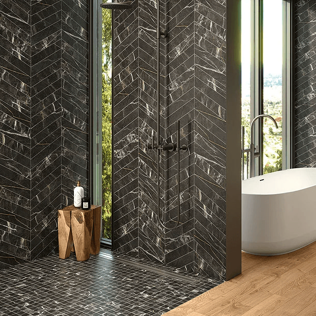 Black Marble Effect Tiles in Bathroom