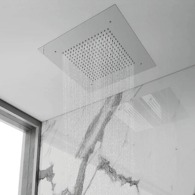 Chrome ceiling rainfall shower