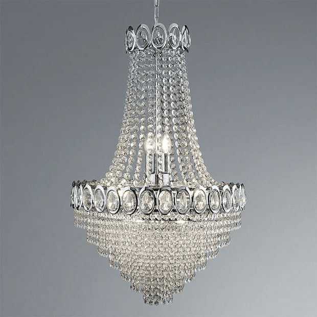 Crystal chandelier in grey room