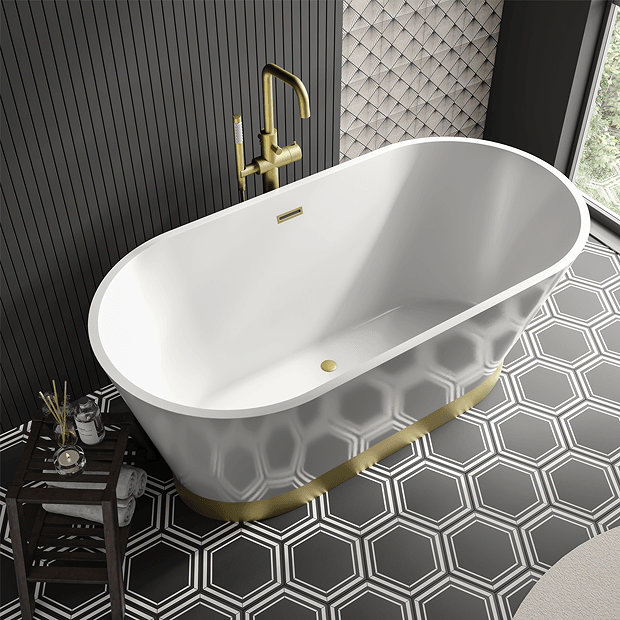 Black and White Floor Tiles Under Bath