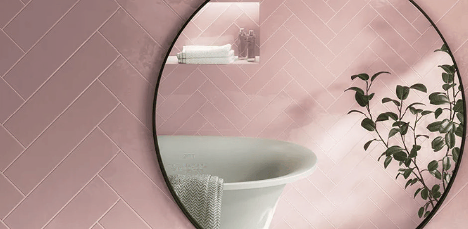Dusky pink-coloured bathroom