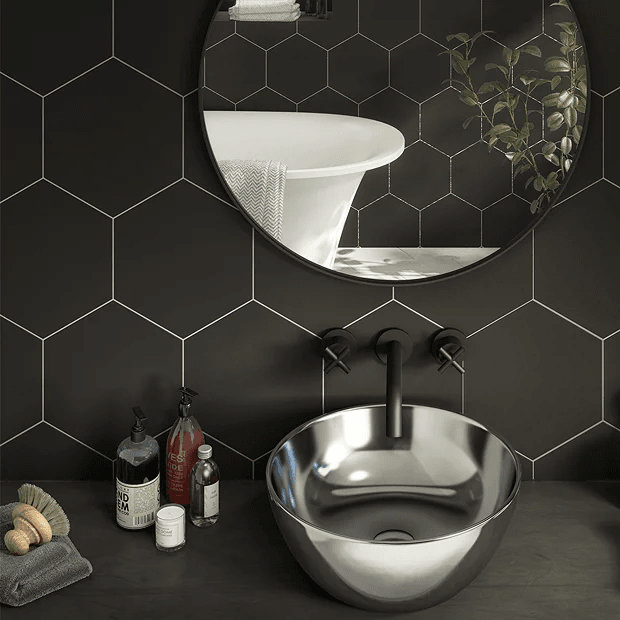 Black Hexagon Bathroom Tiles