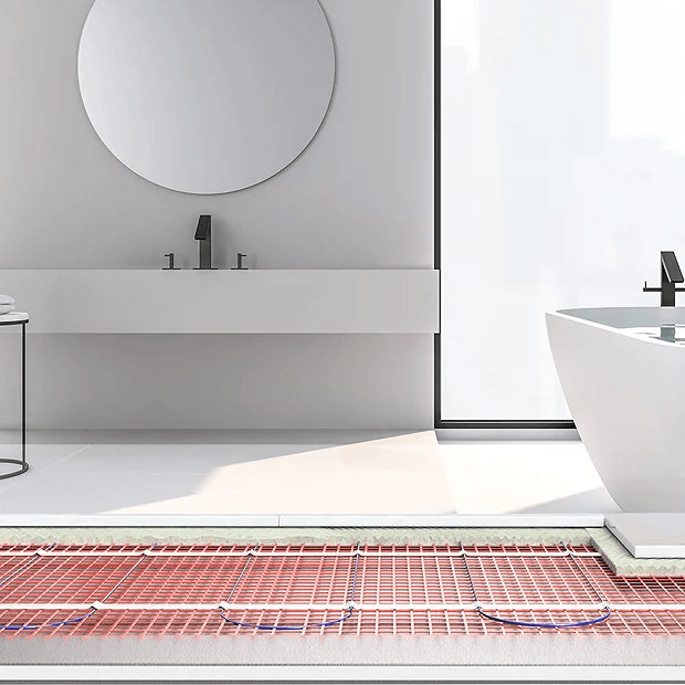 Underfloor heating matt in white bathroom 