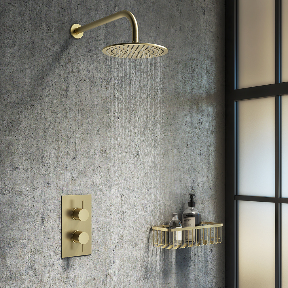 Arezzo Brushed Brass Round Shower Package