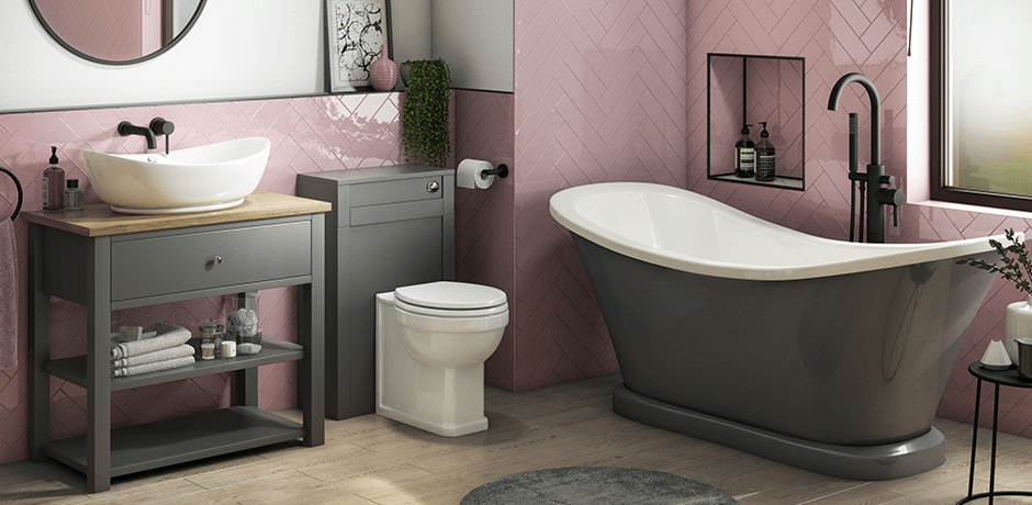 Grey Bath in Pink Bathroom 