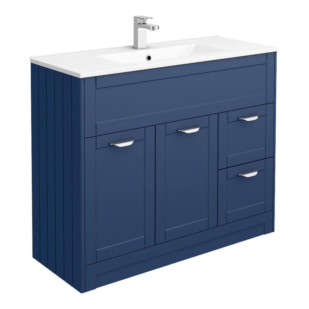 Blue vanity unit with storage