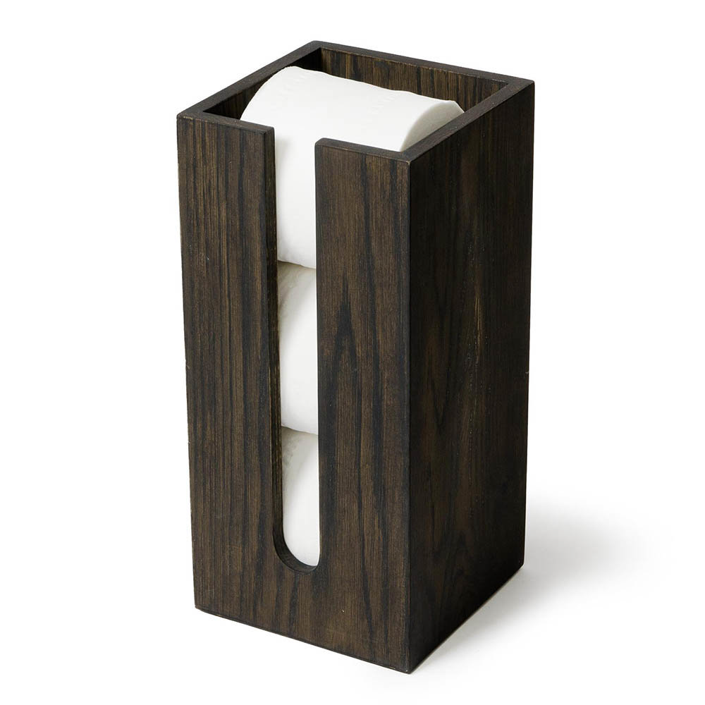 Wooden Spare Toilet Roll Storage Box Dark Oak