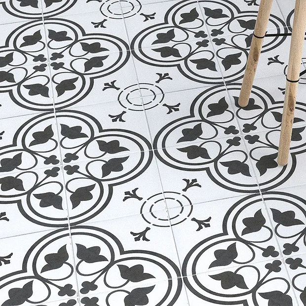 Traditional Patterned Floor Tiles in Black and White 