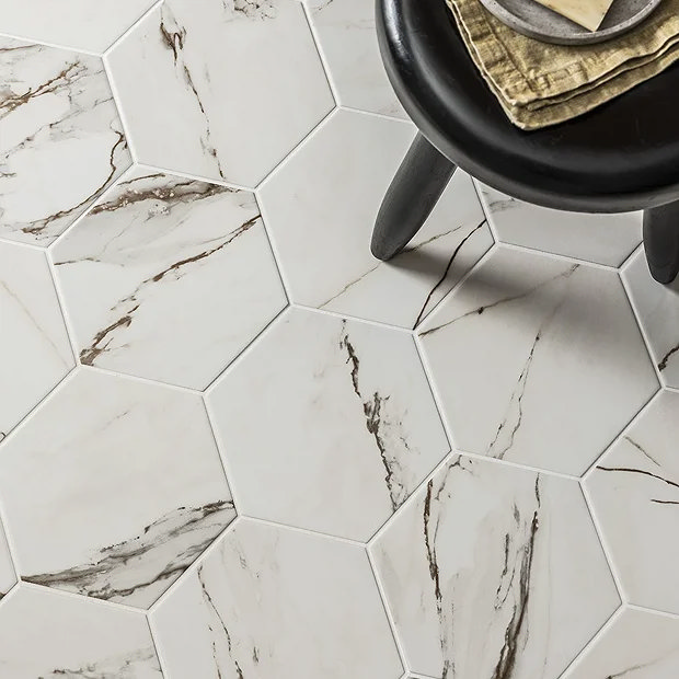 White hexagon marble tiles