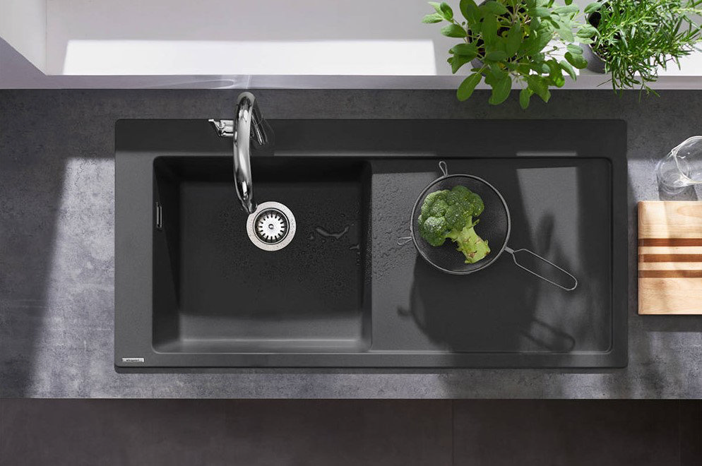 Bowl Built-in Kitchen Sink with Drainer - Graphite Black